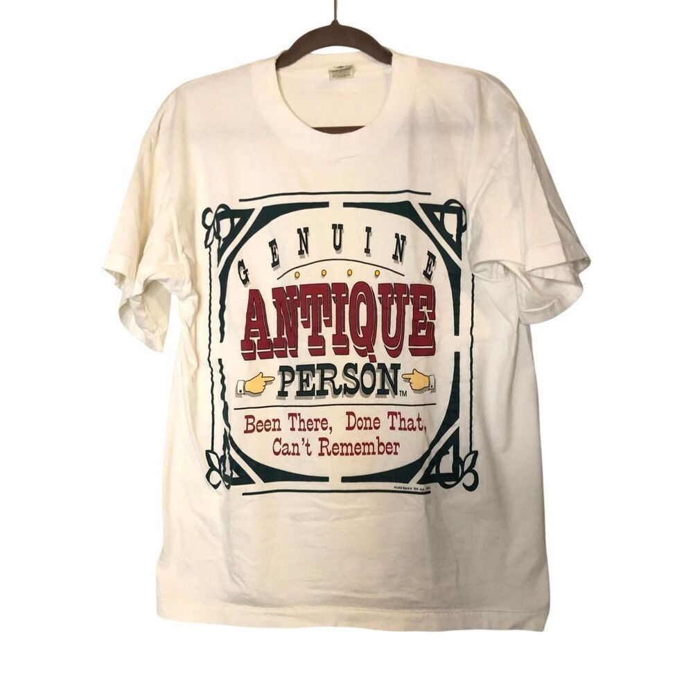 Vintage 1993 Antique Person Funny Graphic T-Shirt Mens L Single Stitch Made in U